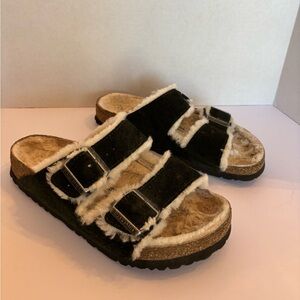 Birkenstock Sherling Arizona Hunter Green Sandal Size 39 (8-8.5)